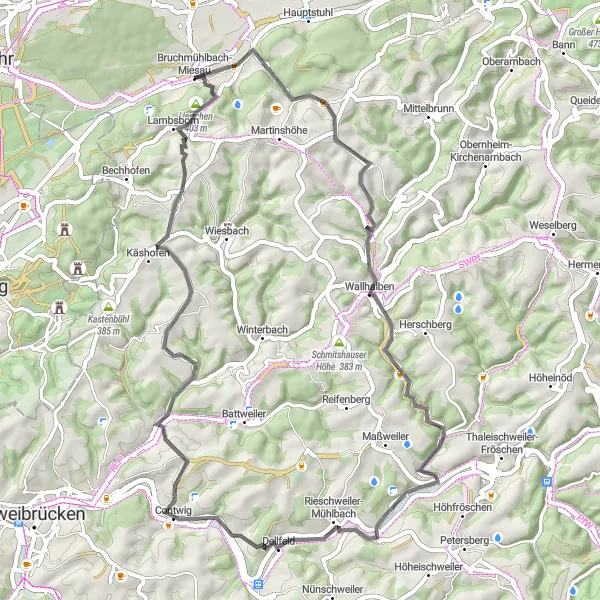 Karten-Miniaturansicht der Radinspiration "Road-Tour mit pittoresken Ausblicken" in Rheinhessen-Pfalz, Germany. Erstellt vom Tarmacs.app-Routenplaner für Radtouren