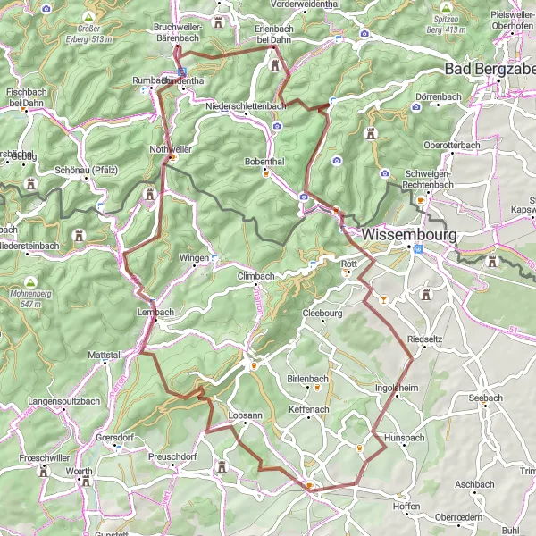 Map miniature of "The Gravel Odyssey: Discovering Rheinhessen-Pfalz's Gems" cycling inspiration in Rheinhessen-Pfalz, Germany. Generated by Tarmacs.app cycling route planner