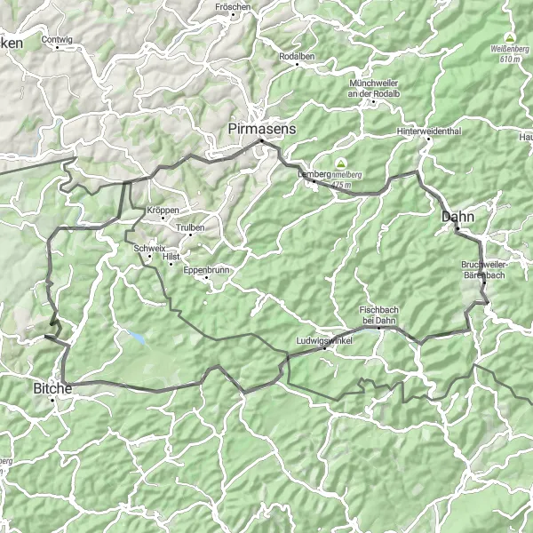 Karten-Miniaturansicht der Radinspiration "Rennrad-Abenteuer in der Pfalz" in Rheinhessen-Pfalz, Germany. Erstellt vom Tarmacs.app-Routenplaner für Radtouren
