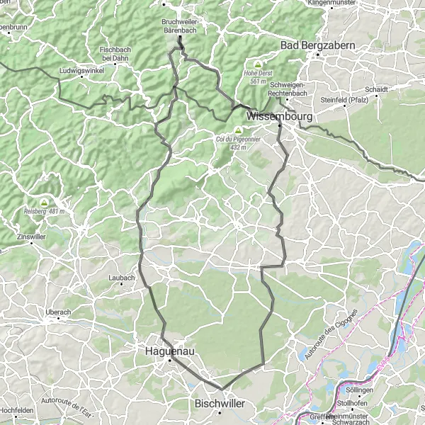 Map miniature of "Charming Villages and Picturesque Landscapes" cycling inspiration in Rheinhessen-Pfalz, Germany. Generated by Tarmacs.app cycling route planner