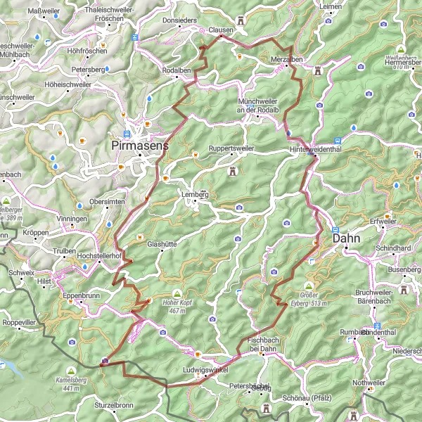 Karten-Miniaturansicht der Radinspiration "Hügeliges Rheinhessen-Pfalz Erlebnis" in Rheinhessen-Pfalz, Germany. Erstellt vom Tarmacs.app-Routenplaner für Radtouren