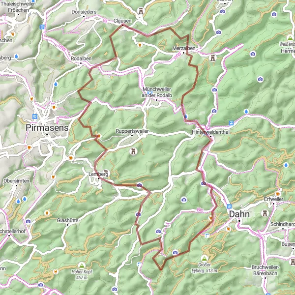 Karten-Miniaturansicht der Radinspiration "Clausen Abenteuer-Graveltour" in Rheinhessen-Pfalz, Germany. Erstellt vom Tarmacs.app-Routenplaner für Radtouren