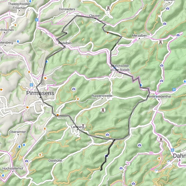 Map miniature of "Road Cycling Adventure in Rheinhessen-Pfalz" cycling inspiration in Rheinhessen-Pfalz, Germany. Generated by Tarmacs.app cycling route planner