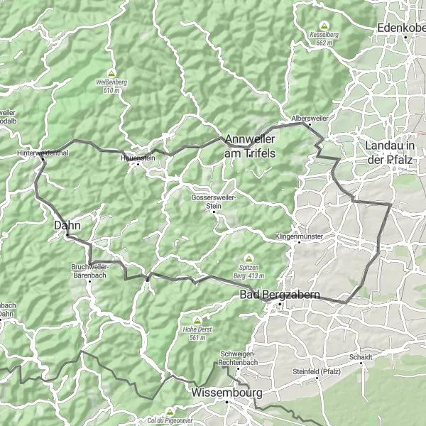 Karten-Miniaturansicht der Radinspiration "Straßenrundtour durch die Pfalz" in Rheinhessen-Pfalz, Germany. Erstellt vom Tarmacs.app-Routenplaner für Radtouren
