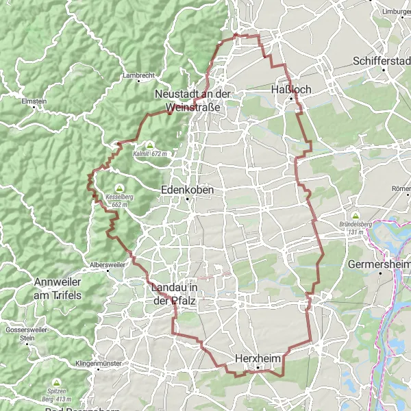 Karten-Miniaturansicht der Radinspiration "Erkunde die Schlösser und Ruinen von Rheinhessen-Pfalz" in Rheinhessen-Pfalz, Germany. Erstellt vom Tarmacs.app-Routenplaner für Radtouren