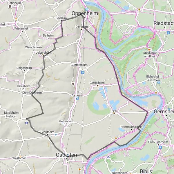 Map miniature of "Scenic Road Adventure through Rheinhessen" cycling inspiration in Rheinhessen-Pfalz, Germany. Generated by Tarmacs.app cycling route planner