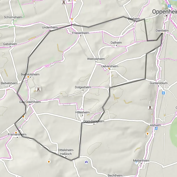 Karten-Miniaturansicht der Radinspiration "Weindörfer-Tour" in Rheinhessen-Pfalz, Germany. Erstellt vom Tarmacs.app-Routenplaner für Radtouren