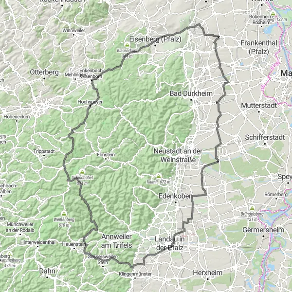 Karten-Miniaturansicht der Radinspiration "Pfalz Rundweg von Dirmstein" in Rheinhessen-Pfalz, Germany. Erstellt vom Tarmacs.app-Routenplaner für Radtouren