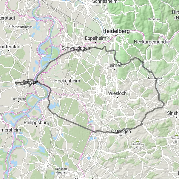 Map miniature of "Rheinhessen-Pfalz Gravel Cycling Route" cycling inspiration in Rheinhessen-Pfalz, Germany. Generated by Tarmacs.app cycling route planner