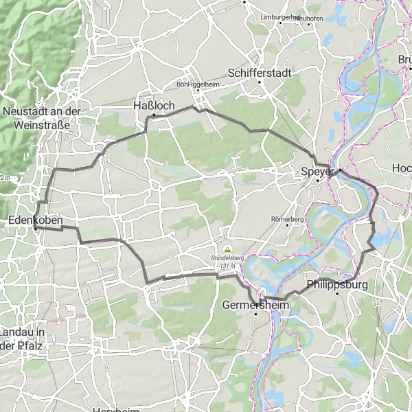 Karten-Miniaturansicht der Radinspiration "Entspannte Radtour durch die Rheinebene" in Rheinhessen-Pfalz, Germany. Erstellt vom Tarmacs.app-Routenplaner für Radtouren