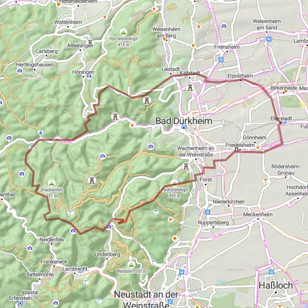 Karten-Miniaturansicht der Radinspiration "Pfalzroller durch die Weinberge" in Rheinhessen-Pfalz, Germany. Erstellt vom Tarmacs.app-Routenplaner für Radtouren
