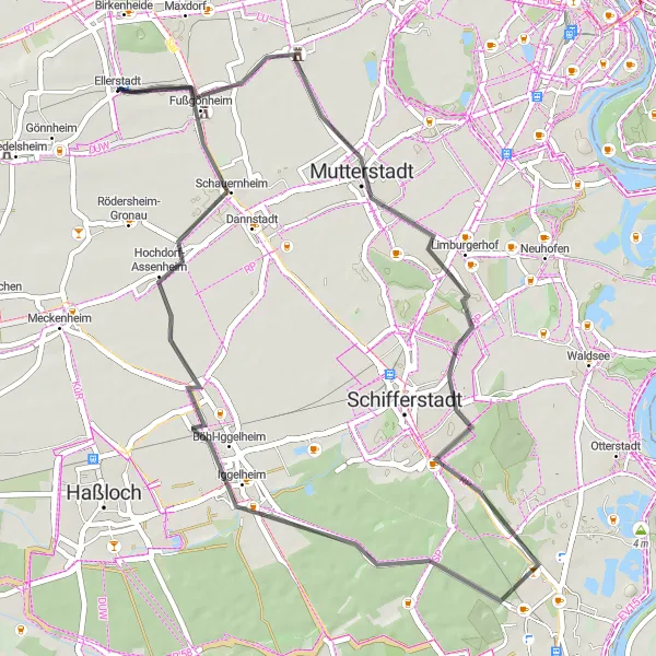 Karten-Miniaturansicht der Radinspiration "Radtour entlang der Rheinufer" in Rheinhessen-Pfalz, Germany. Erstellt vom Tarmacs.app-Routenplaner für Radtouren