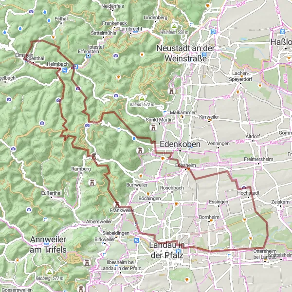 Karten-Miniaturansicht der Radinspiration "Entdeckungstour durch Rheinhessen-Pfalz" in Rheinhessen-Pfalz, Germany. Erstellt vom Tarmacs.app-Routenplaner für Radtouren