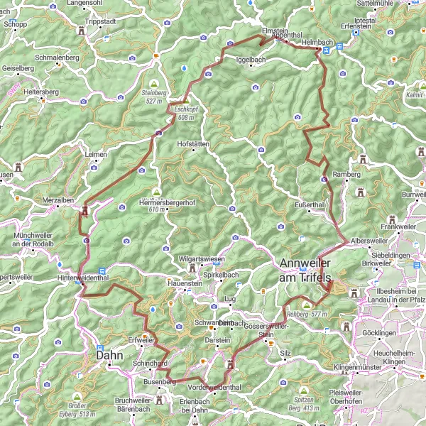 Karten-Miniaturansicht der Radinspiration "Herausforderung Großer Eischkopf" in Rheinhessen-Pfalz, Germany. Erstellt vom Tarmacs.app-Routenplaner für Radtouren
