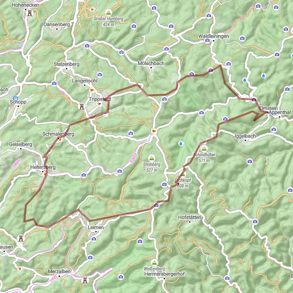 Karten-Miniaturansicht der Radinspiration "Abenteuerliche Gravel-Tour um Elmstein" in Rheinhessen-Pfalz, Germany. Erstellt vom Tarmacs.app-Routenplaner für Radtouren
