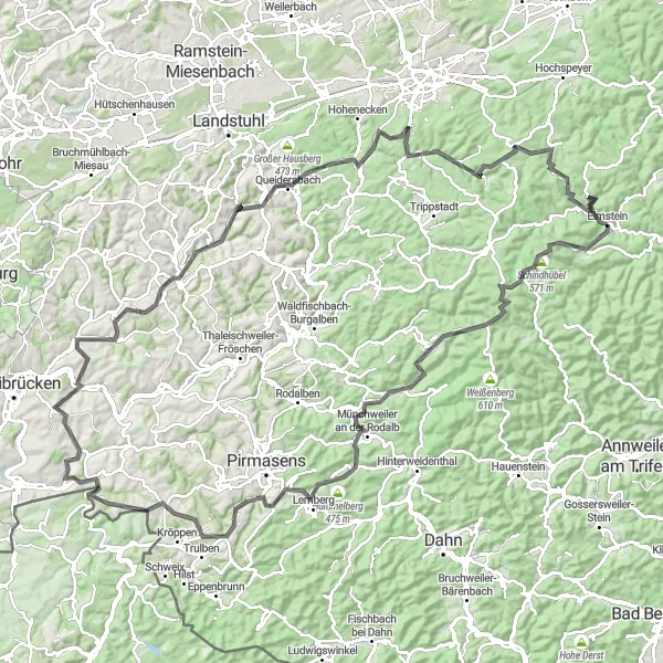 Karten-Miniaturansicht der Radinspiration "Grenzsteiner-Tour" in Rheinhessen-Pfalz, Germany. Erstellt vom Tarmacs.app-Routenplaner für Radtouren