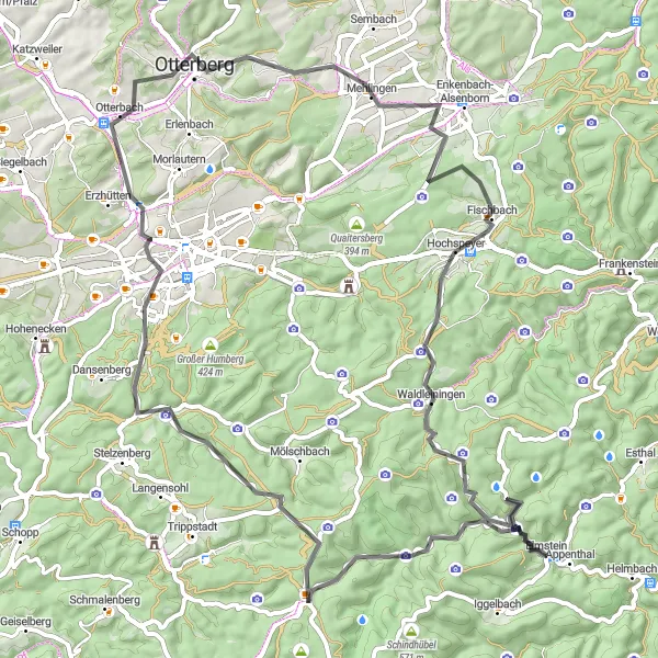 Karten-Miniaturansicht der Radinspiration "Die magische Runde um Elmstein" in Rheinhessen-Pfalz, Germany. Erstellt vom Tarmacs.app-Routenplaner für Radtouren
