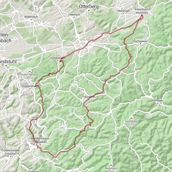 Karten-Miniaturansicht der Radinspiration "Gravel-Abenteuer im Pfälzerwald" in Rheinhessen-Pfalz, Germany. Erstellt vom Tarmacs.app-Routenplaner für Radtouren