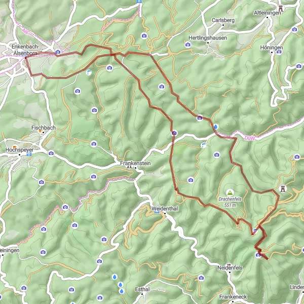 Map miniature of "Exploring the Beautiful Gravel Routes around Enkenbach-Alsenborn" cycling inspiration in Rheinhessen-Pfalz, Germany. Generated by Tarmacs.app cycling route planner