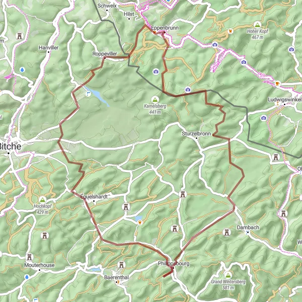 Map miniature of "The Natural Exploration" cycling inspiration in Rheinhessen-Pfalz, Germany. Generated by Tarmacs.app cycling route planner