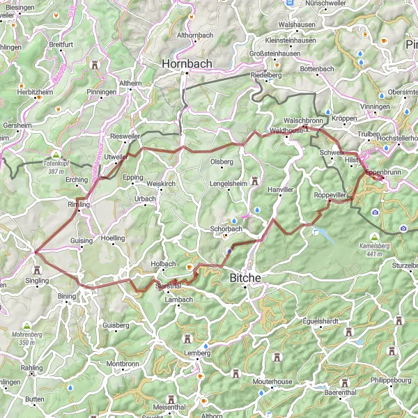 Karten-Miniaturansicht der Radinspiration "Hügellandschaft und Dörfer Tour" in Rheinhessen-Pfalz, Germany. Erstellt vom Tarmacs.app-Routenplaner für Radtouren