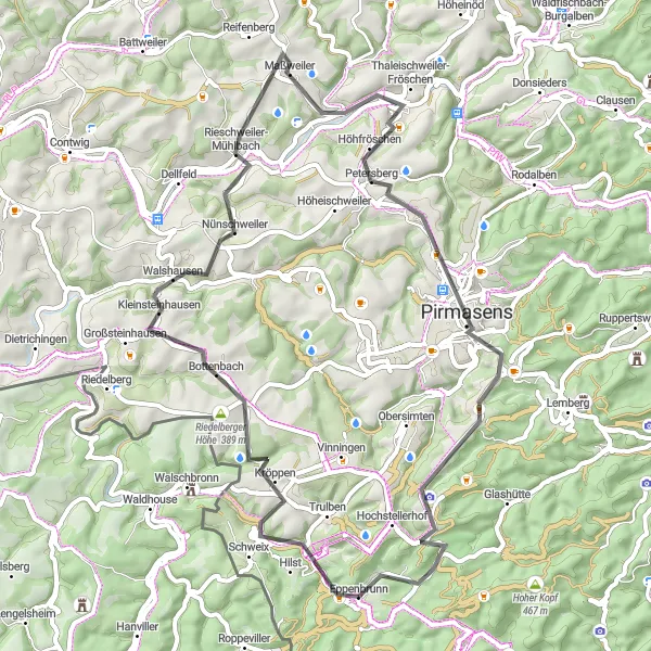 Karten-Miniaturansicht der Radinspiration "Road-Tour durch die Pfalz" in Rheinhessen-Pfalz, Germany. Erstellt vom Tarmacs.app-Routenplaner für Radtouren