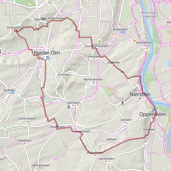 Karten-Miniaturansicht der Radinspiration "Weinberge und Naturerlebnisse Tour" in Rheinhessen-Pfalz, Germany. Erstellt vom Tarmacs.app-Routenplaner für Radtouren
