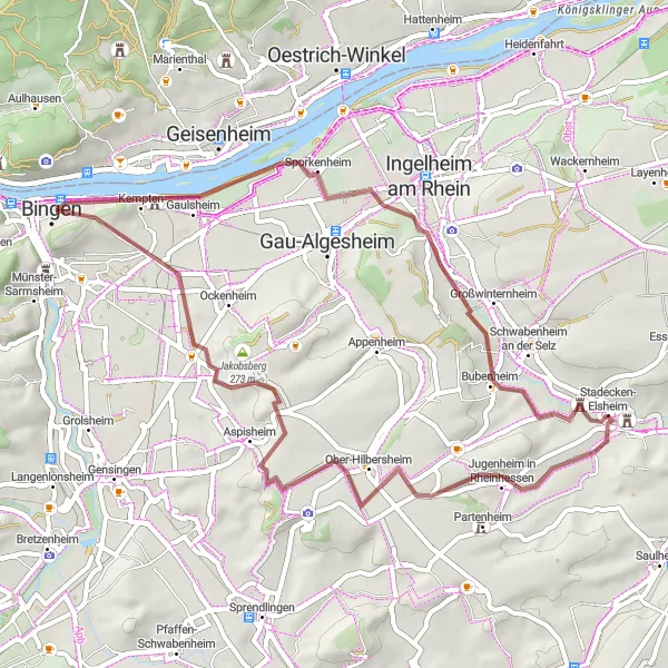 Map miniature of "Ephemeral Gravel Cycling Loop" cycling inspiration in Rheinhessen-Pfalz, Germany. Generated by Tarmacs.app cycling route planner