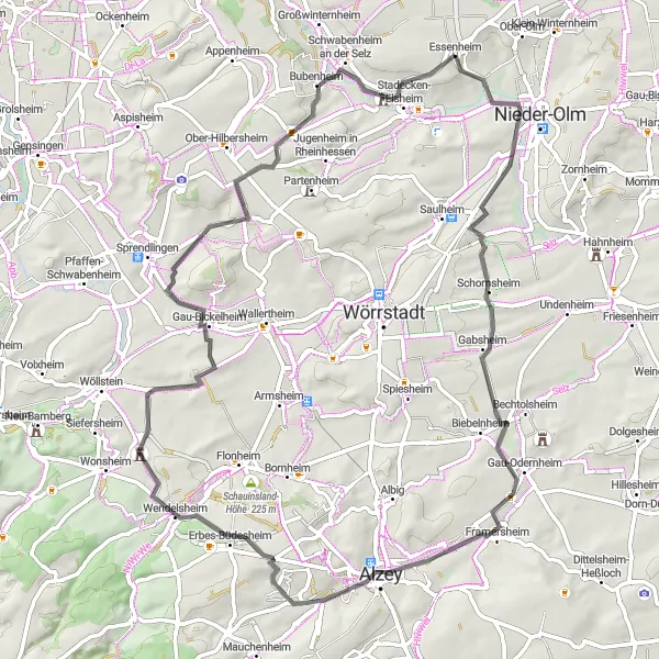Karten-Miniaturansicht der Radinspiration "Weinbergen und Kulturschätzen" in Rheinhessen-Pfalz, Germany. Erstellt vom Tarmacs.app-Routenplaner für Radtouren