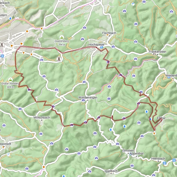 Karten-Miniaturansicht der Radinspiration "Gravel Route um Esthal" in Rheinhessen-Pfalz, Germany. Erstellt vom Tarmacs.app-Routenplaner für Radtouren
