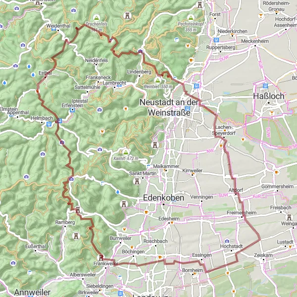 Karten-Miniaturansicht der Radinspiration "Abenteuerliche Gravel-Tour um Alt-Scharfeneck" in Rheinhessen-Pfalz, Germany. Erstellt vom Tarmacs.app-Routenplaner für Radtouren