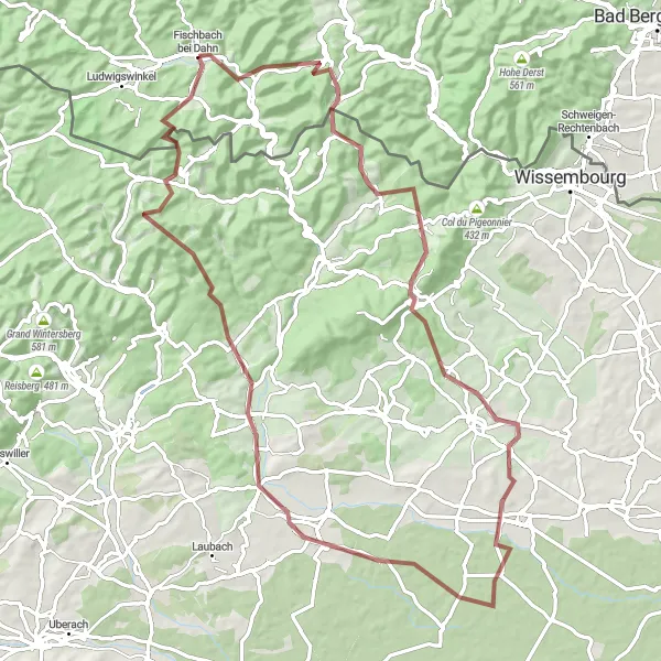 Map miniature of "Picturesque Gravel Ride to Walbourg" cycling inspiration in Rheinhessen-Pfalz, Germany. Generated by Tarmacs.app cycling route planner