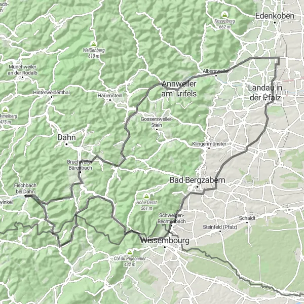 Map miniature of "The Majestic Tour of Bruchweiler-Bärenbach" cycling inspiration in Rheinhessen-Pfalz, Germany. Generated by Tarmacs.app cycling route planner
