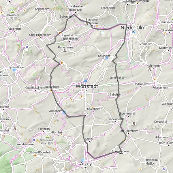 Karten-Miniaturansicht der Radinspiration "Weinberge und Kultur entlang des Weges" in Rheinhessen-Pfalz, Germany. Erstellt vom Tarmacs.app-Routenplaner für Radtouren