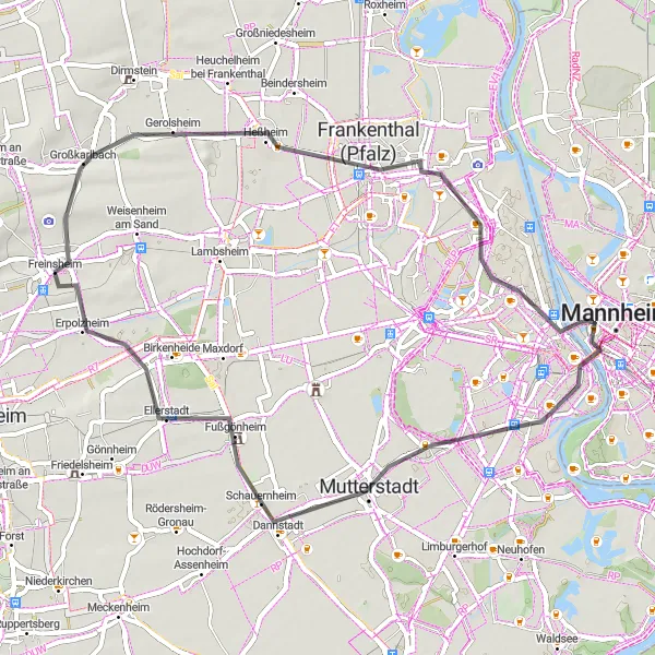 Map miniature of "Enchanting Ride through Rheinhessen-Pfalz" cycling inspiration in Rheinhessen-Pfalz, Germany. Generated by Tarmacs.app cycling route planner