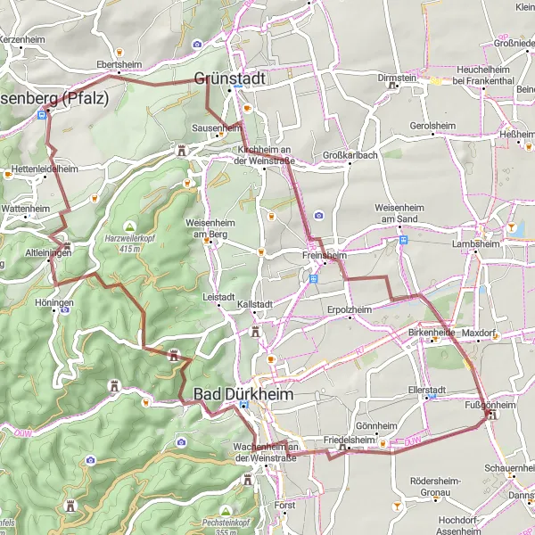 Karten-Miniaturansicht der Radinspiration "Berg- und Burgen-Abenteuer in der Pfalz" in Rheinhessen-Pfalz, Germany. Erstellt vom Tarmacs.app-Routenplaner für Radtouren