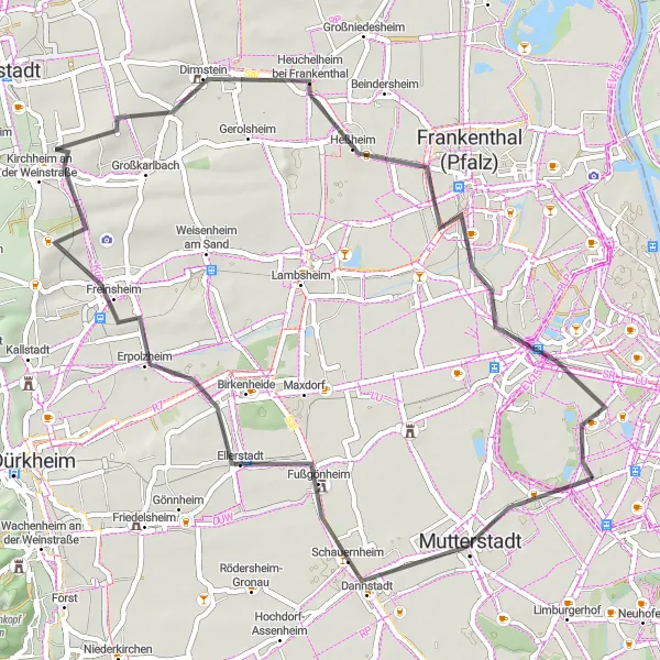Karten-Miniaturansicht der Radinspiration "Weinberge und Weinorte entlang des Michaelsbergs" in Rheinhessen-Pfalz, Germany. Erstellt vom Tarmacs.app-Routenplaner für Radtouren