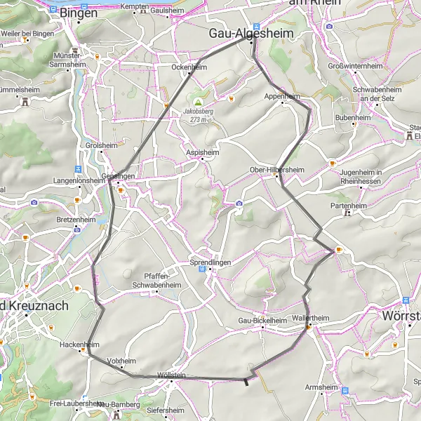 Karten-Miniaturansicht der Radinspiration "Vendersheimer Weinbergsturm Rundfahrt" in Rheinhessen-Pfalz, Germany. Erstellt vom Tarmacs.app-Routenplaner für Radtouren