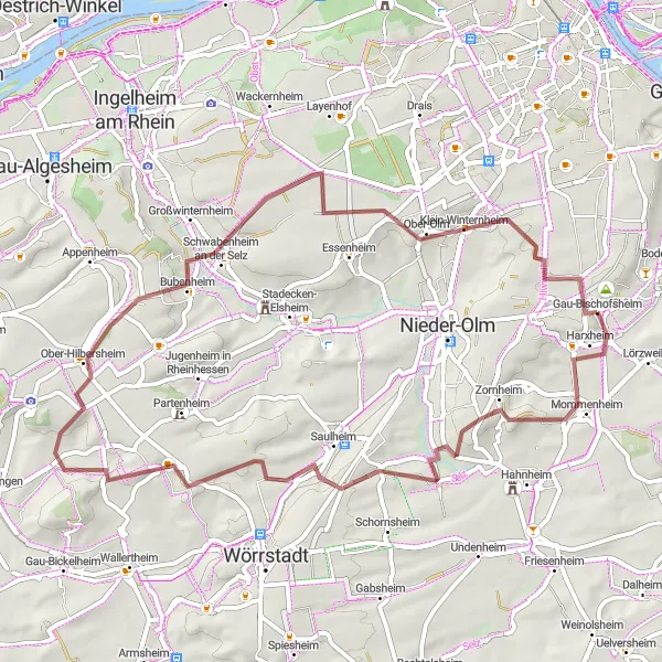 Karten-Miniaturansicht der Radinspiration "Abenteuerliche Gravel-Tour durch Rheinhessen-Pfalz" in Rheinhessen-Pfalz, Germany. Erstellt vom Tarmacs.app-Routenplaner für Radtouren