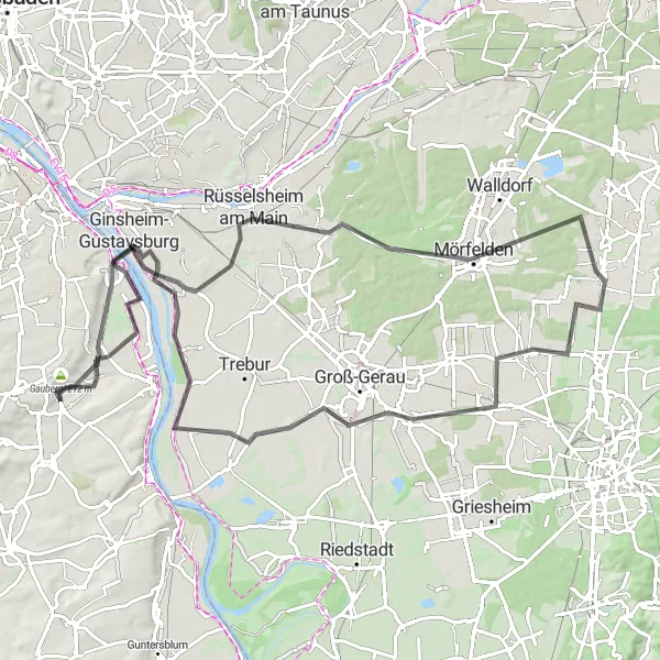 Map miniature of "Rheinhessen Road Adventure" cycling inspiration in Rheinhessen-Pfalz, Germany. Generated by Tarmacs.app cycling route planner