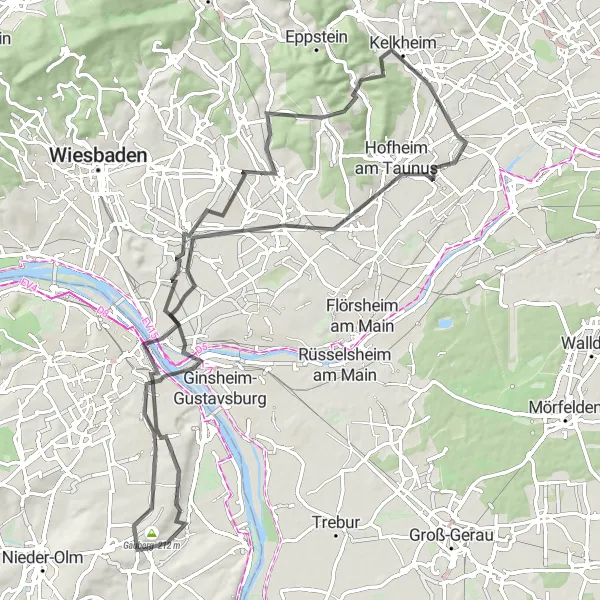 Karten-Miniaturansicht der Radinspiration "Panoramafahrt entlang des Rheins" in Rheinhessen-Pfalz, Germany. Erstellt vom Tarmacs.app-Routenplaner für Radtouren