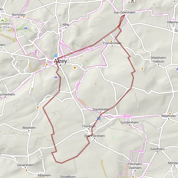 Map miniature of "Eich Round-trip" cycling inspiration in Rheinhessen-Pfalz, Germany. Generated by Tarmacs.app cycling route planner