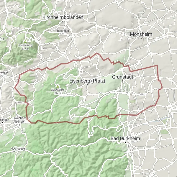 Karten-Miniaturansicht der Radinspiration "Weinstraße Entdeckungstour" in Rheinhessen-Pfalz, Germany. Erstellt vom Tarmacs.app-Routenplaner für Radtouren