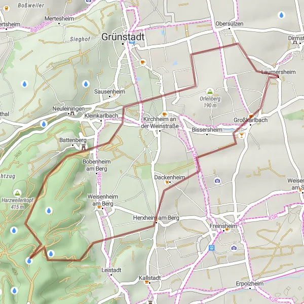 Karten-Miniaturansicht der Radinspiration "Weinstraße Mehrgang-Menü" in Rheinhessen-Pfalz, Germany. Erstellt vom Tarmacs.app-Routenplaner für Radtouren