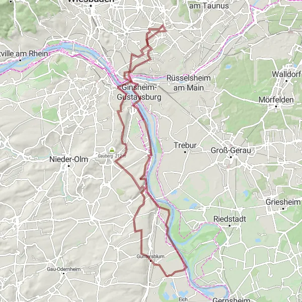 Map miniature of "The Wine Country Gravel Adventure" cycling inspiration in Rheinhessen-Pfalz, Germany. Generated by Tarmacs.app cycling route planner