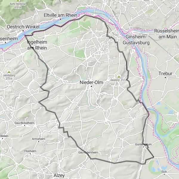 Karten-Miniaturansicht der Radinspiration "Rheinhessen Road-Trip durch Gau-Odernheim und Mombach" in Rheinhessen-Pfalz, Germany. Erstellt vom Tarmacs.app-Routenplaner für Radtouren