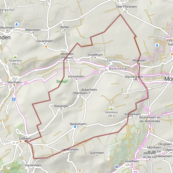 Karten-Miniaturansicht der Radinspiration "Kurze Schottertour durch die Region" in Rheinhessen-Pfalz, Germany. Erstellt vom Tarmacs.app-Routenplaner für Radtouren