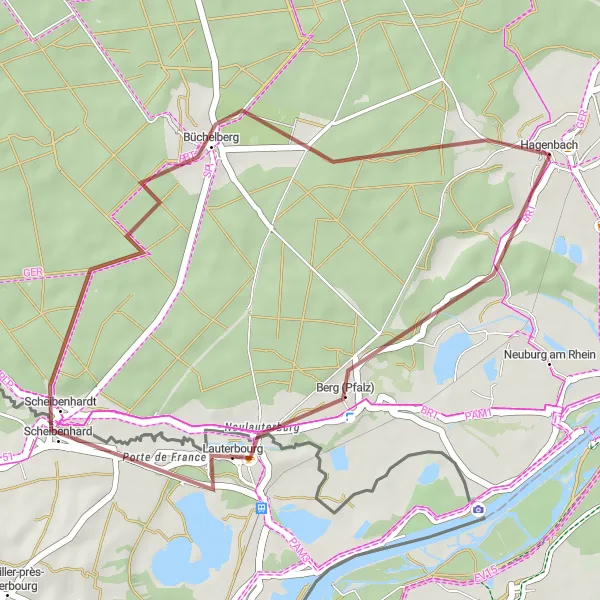 Map miniature of "Through the Palatine Forest" cycling inspiration in Rheinhessen-Pfalz, Germany. Generated by Tarmacs.app cycling route planner