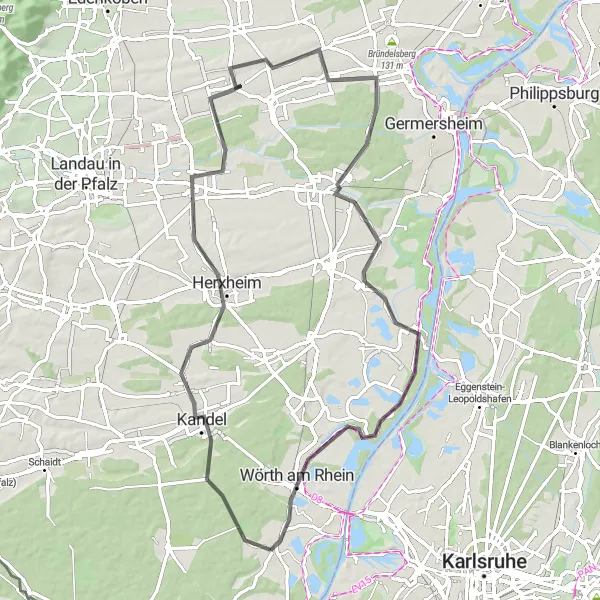 Karten-Miniaturansicht der Radinspiration "Die Weinstraßen-Challenge" in Rheinhessen-Pfalz, Germany. Erstellt vom Tarmacs.app-Routenplaner für Radtouren