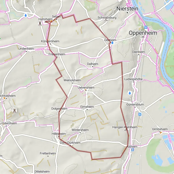 Map miniature of "Selzen-Alsheim-Dorn-Dürkheim Loop" cycling inspiration in Rheinhessen-Pfalz, Germany. Generated by Tarmacs.app cycling route planner